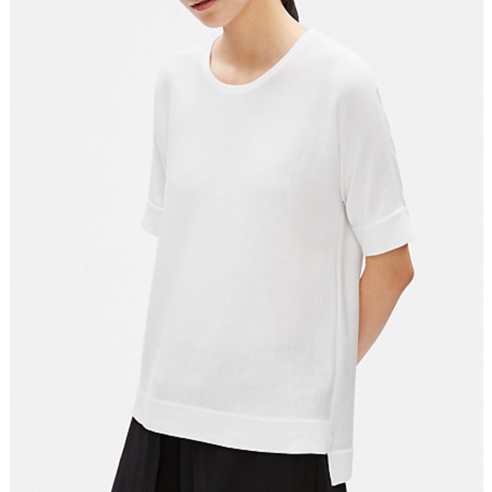 Eileen Fisher White Tencel Silk Round Neck top, Sz M, NWT
